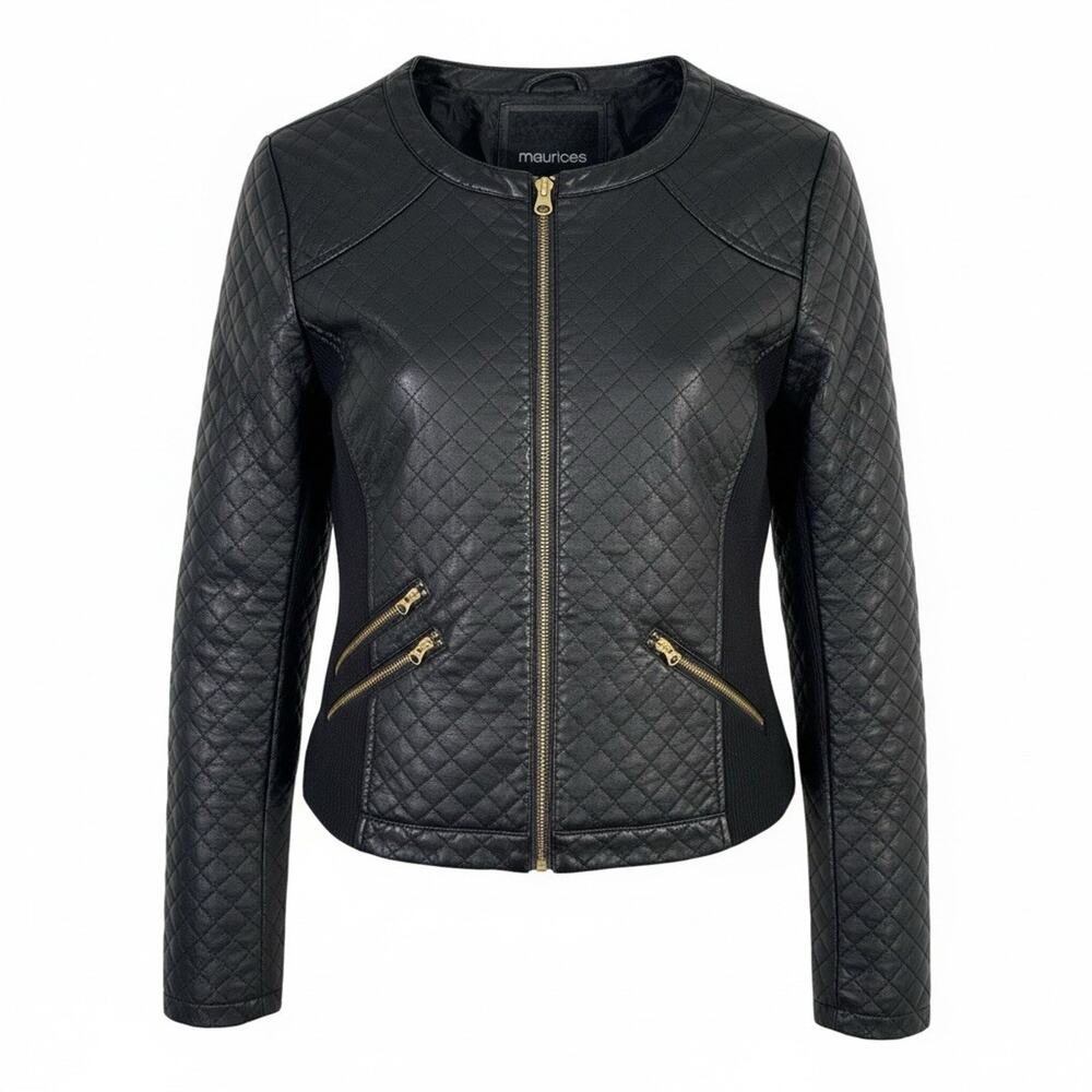 Maurices Women’s Faux Leather Black Moto Jacket - Size L - Stretch Sides